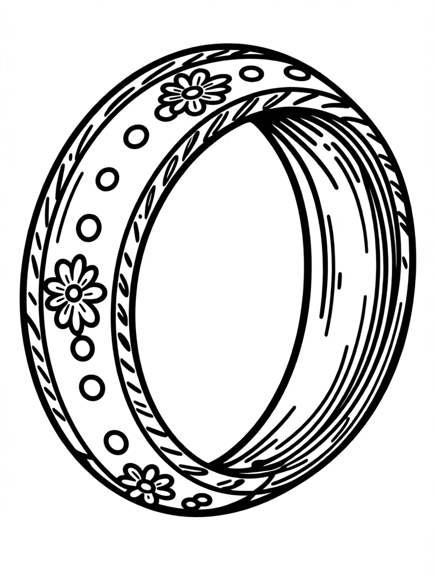 A simplified drawing of a traditional Indian bangle for coloring.