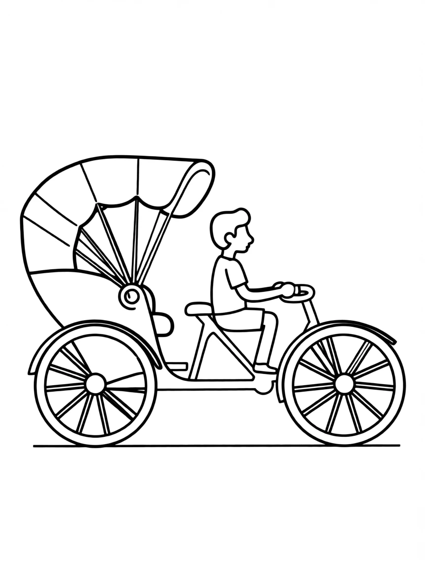 A drawing of a simplified Indian rickshaw for coloring.
