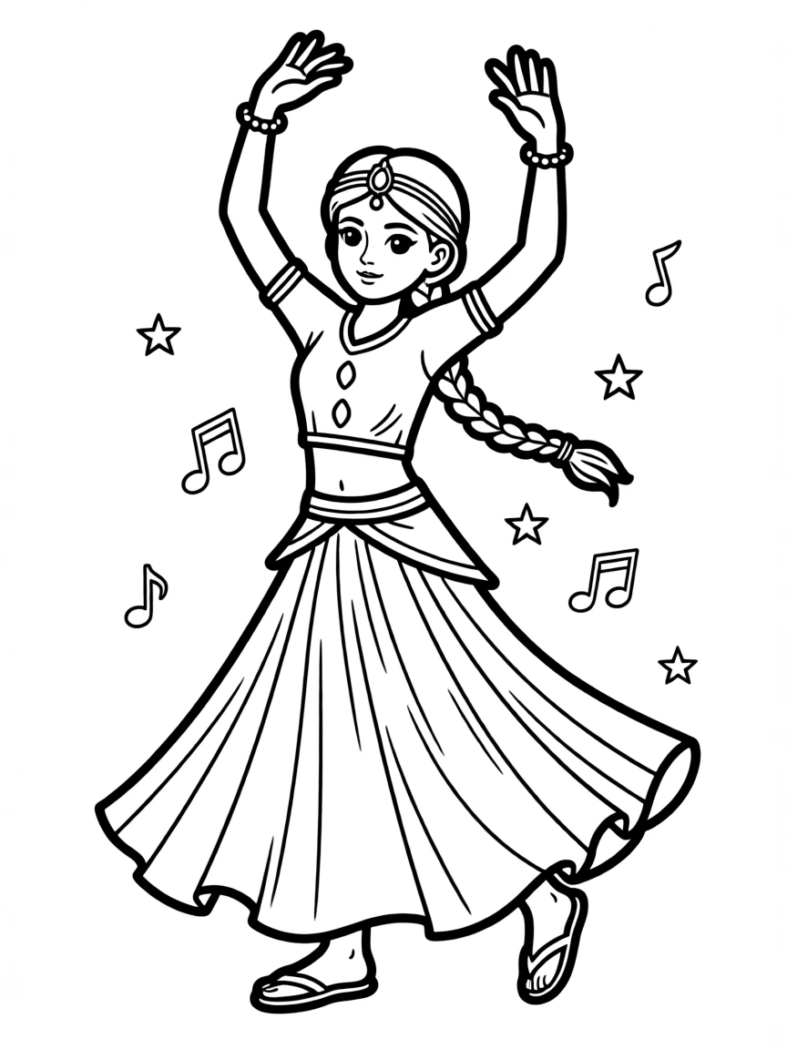 A simplified drawing of a Bollywood dancer for coloring.
