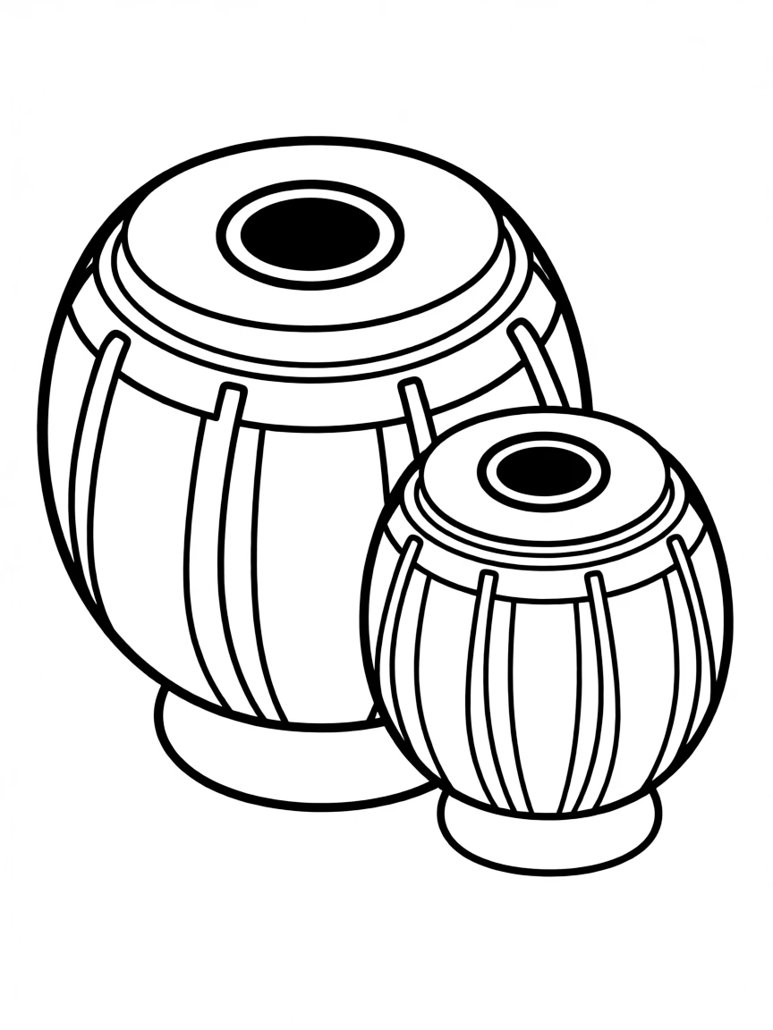 A simple outline of an Indian drum (tabla) for coloring.