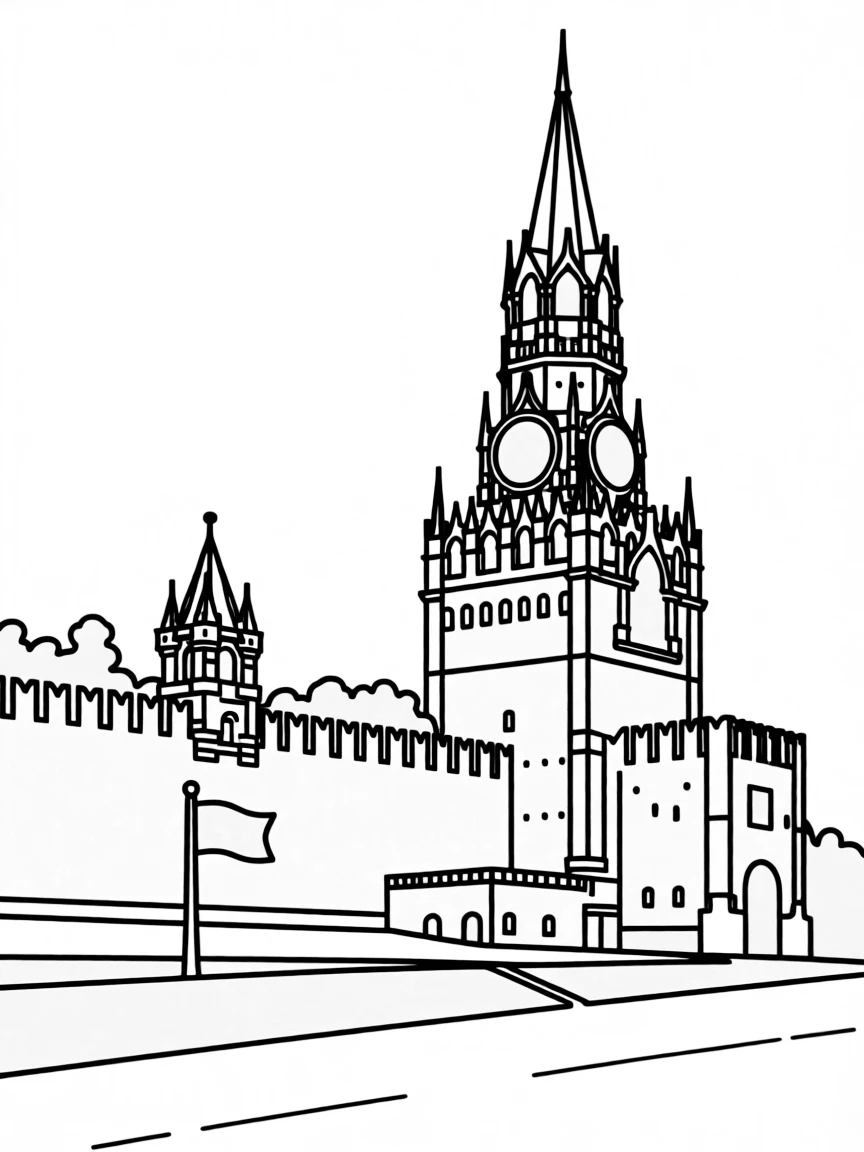 A simple outline of the Kremlin in Moscow, Russia.