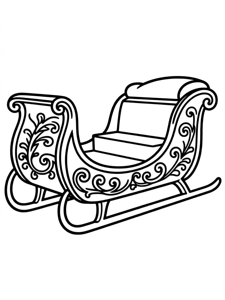 A simplified drawing of a traditional Russian sleigh for coloring.