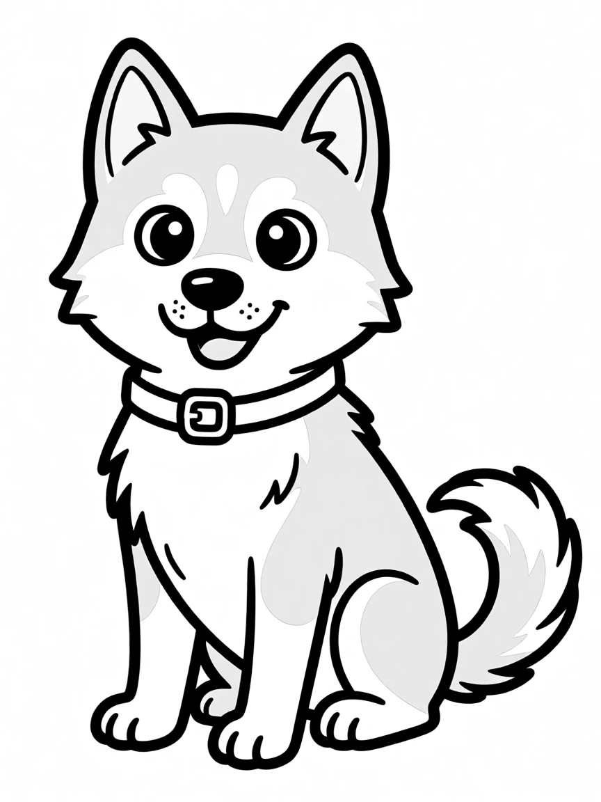 A drawing of a simplified Siberian husky dog for coloring.