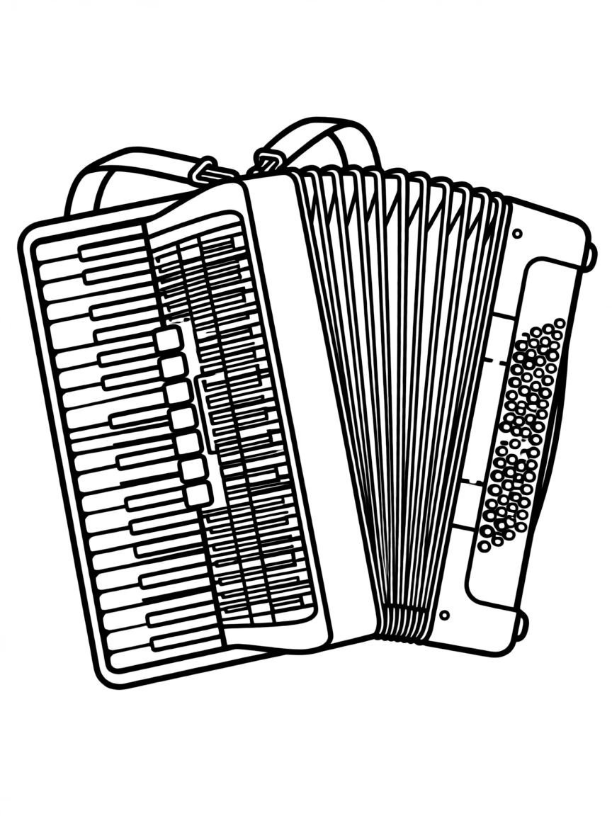 A simple outline of a Russian accordion (bayan) for coloring.
