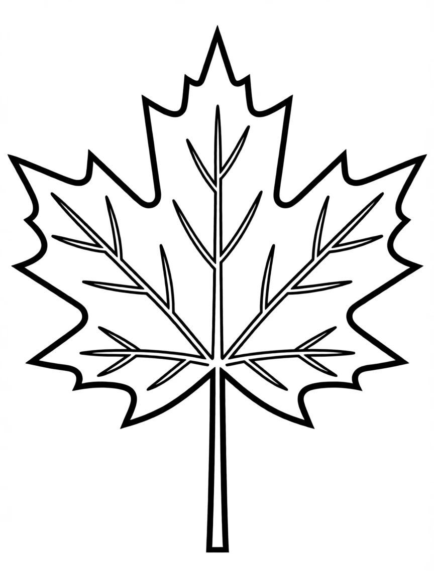 A simplified drawing of a maple leaf for coloring.