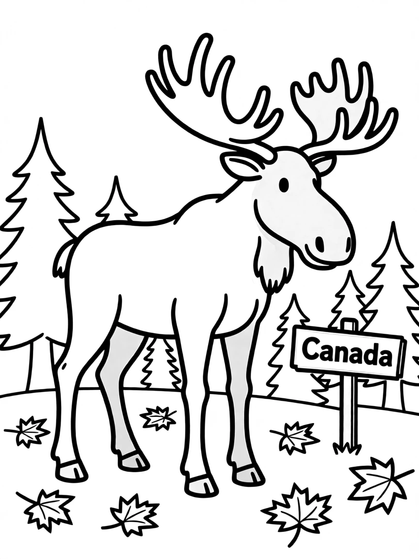 A simple outline of a moose in Canada for coloring.