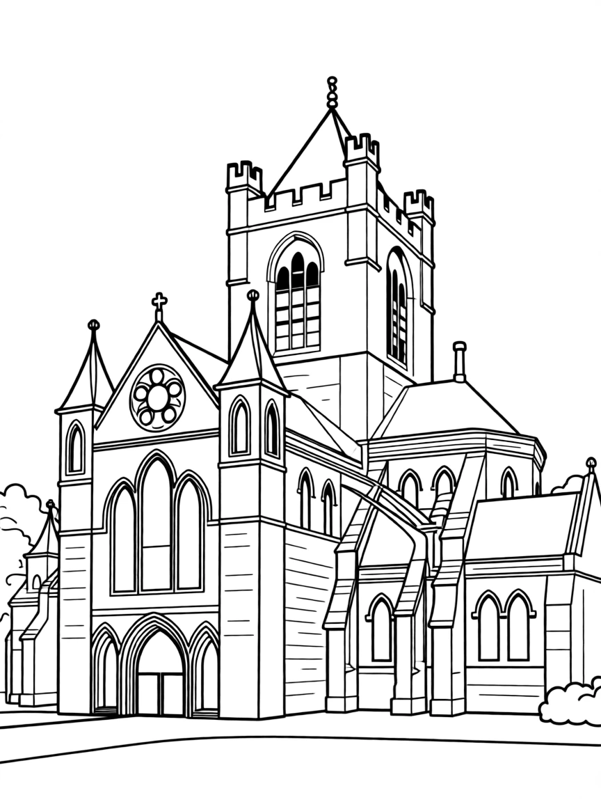 A simple outline of the Christ Church Cathedral in Dublin, Ireland.