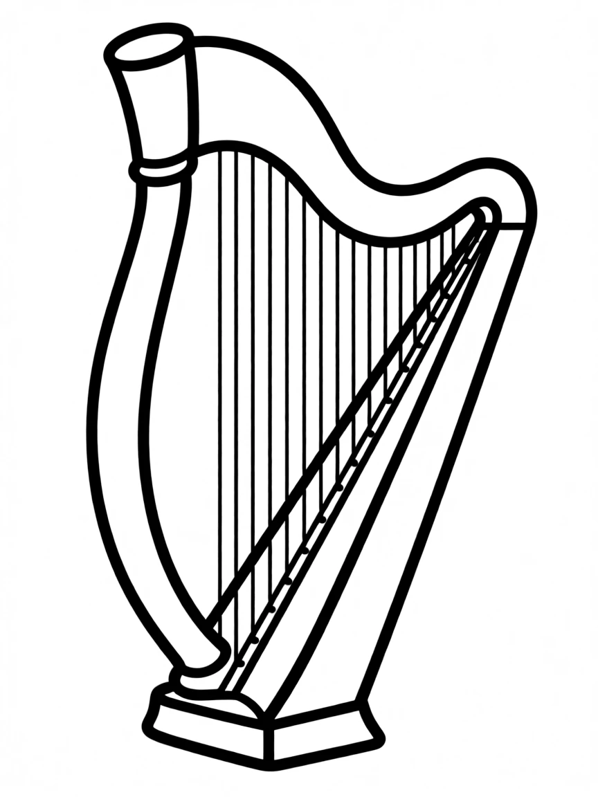 A simple outline of a harp (Irish symbol) for coloring.