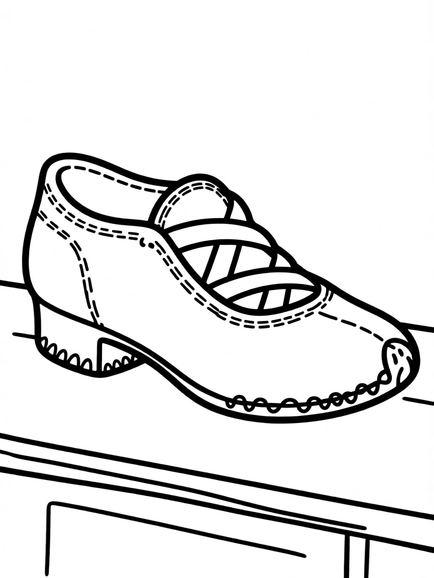 A simplified drawing of a traditional Irish dance shoe for coloring.