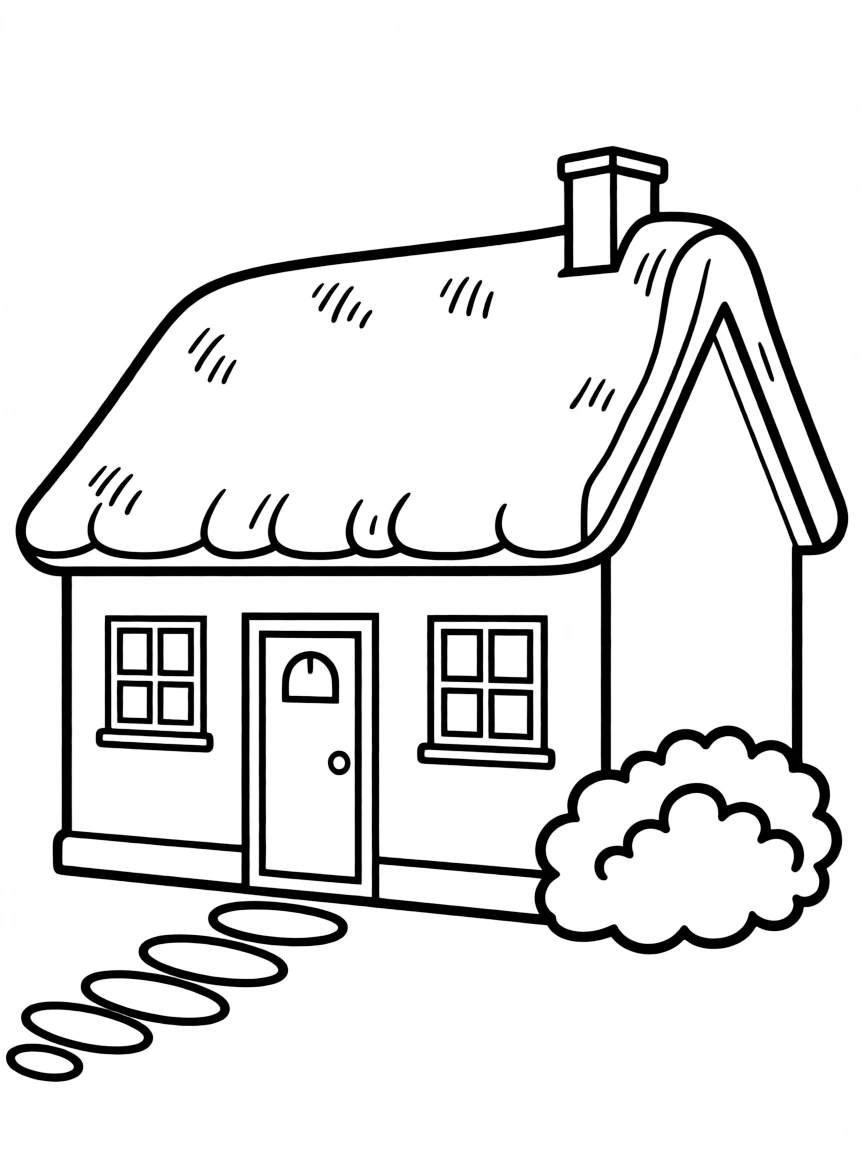 A simple outline of an Irish cottage for coloring.