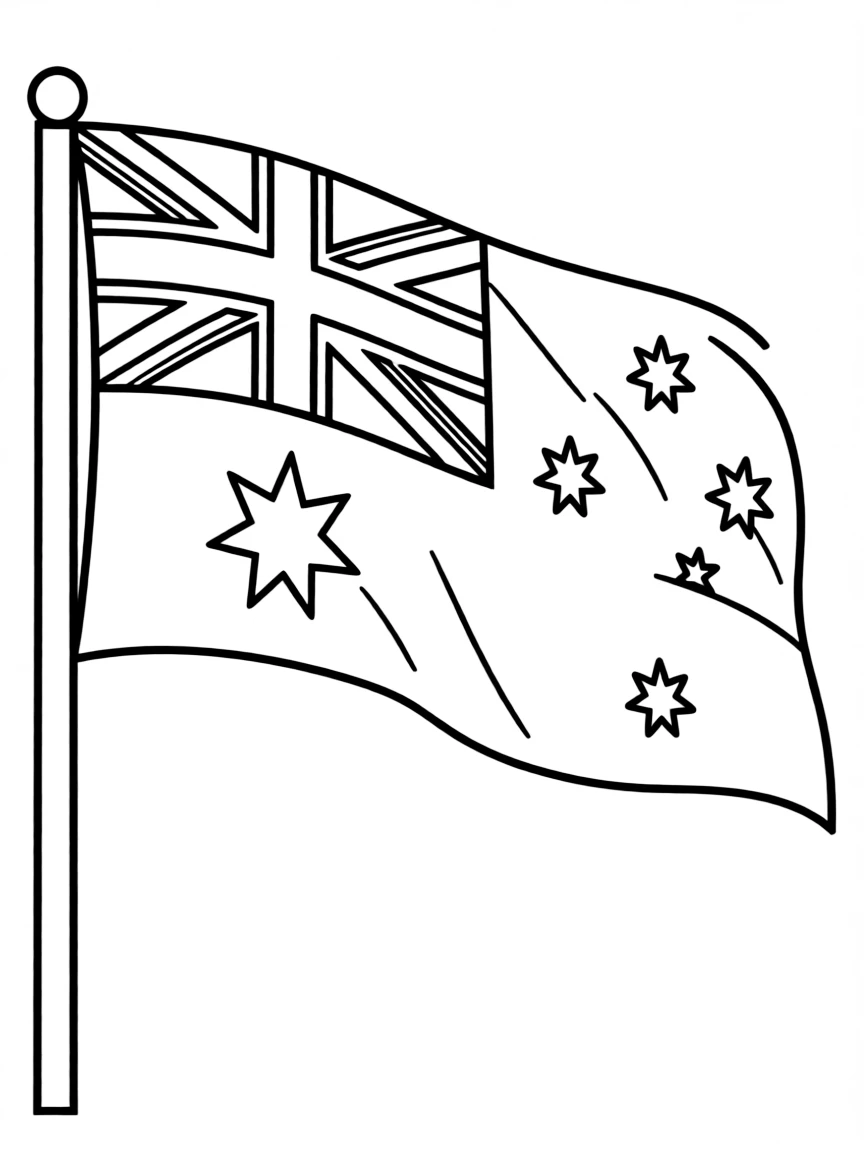 A simplified drawing of an Australian flag for coloring.