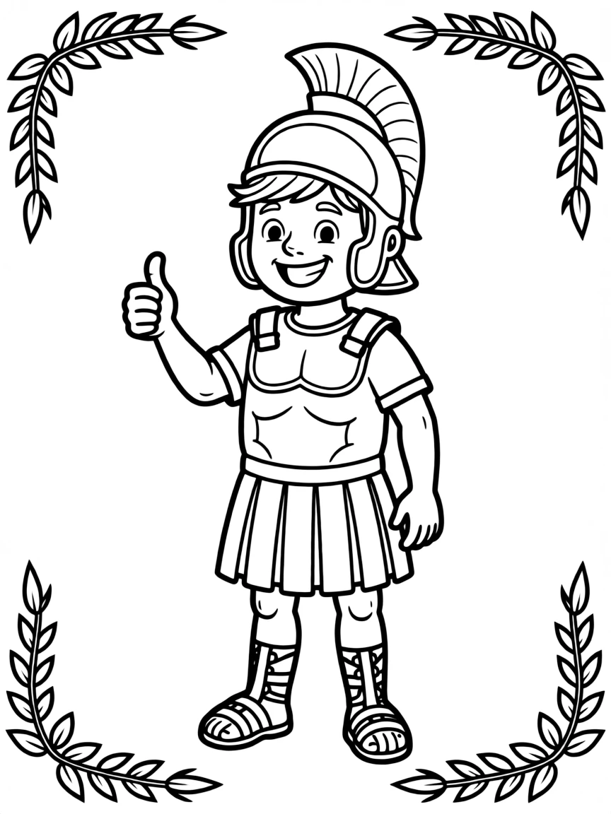 A cartoon-style drawing of a Roman soldier giving a thumbs up.