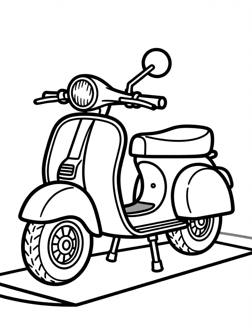 A cute drawing of a tiny Vespa scooter.