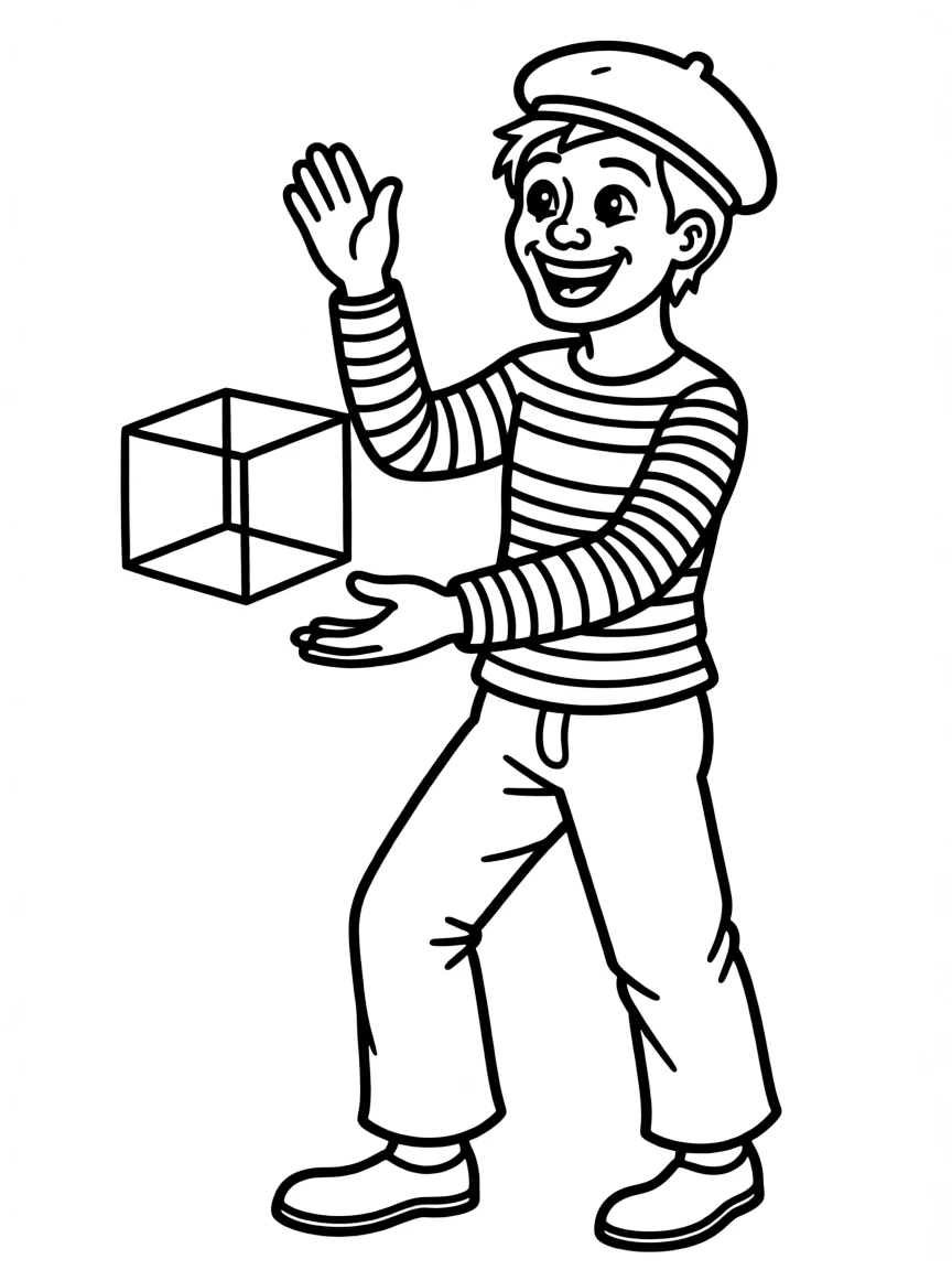 A cartoon-style drawing of a happy French mime.