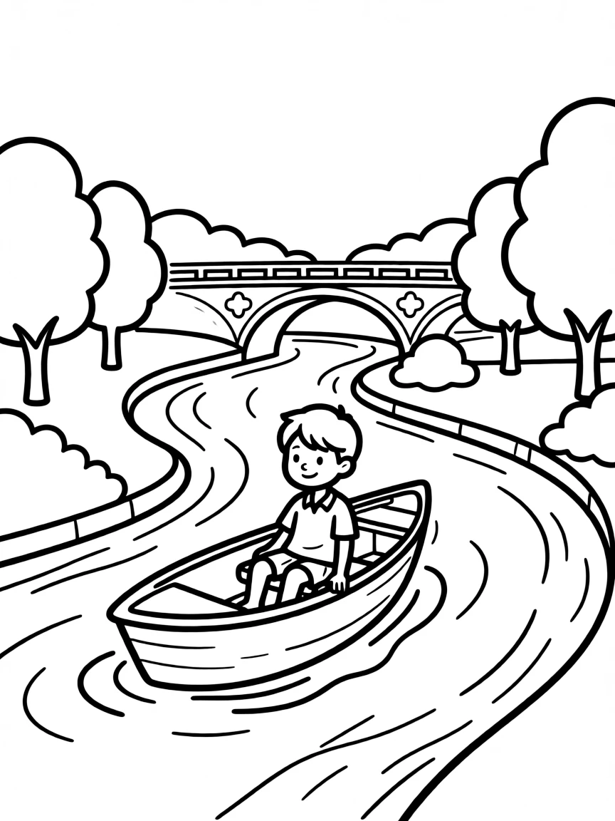 A simple outline of the Seine River with a tiny boat.