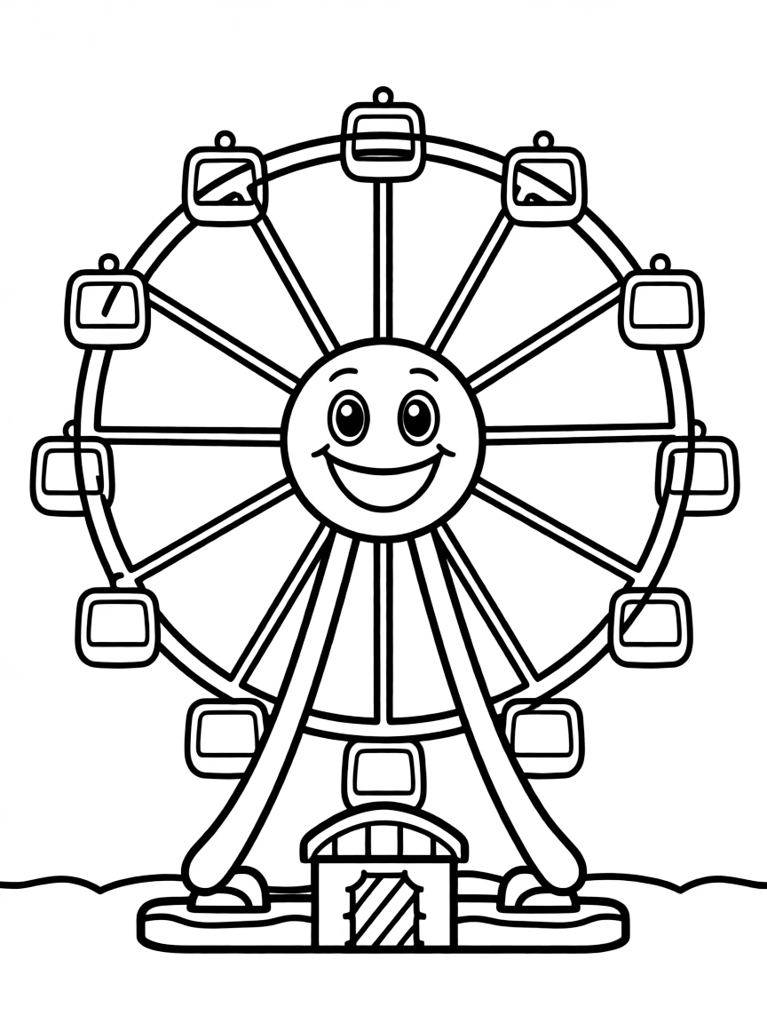 A cartoon-style drawing of a cheerful London Eye.