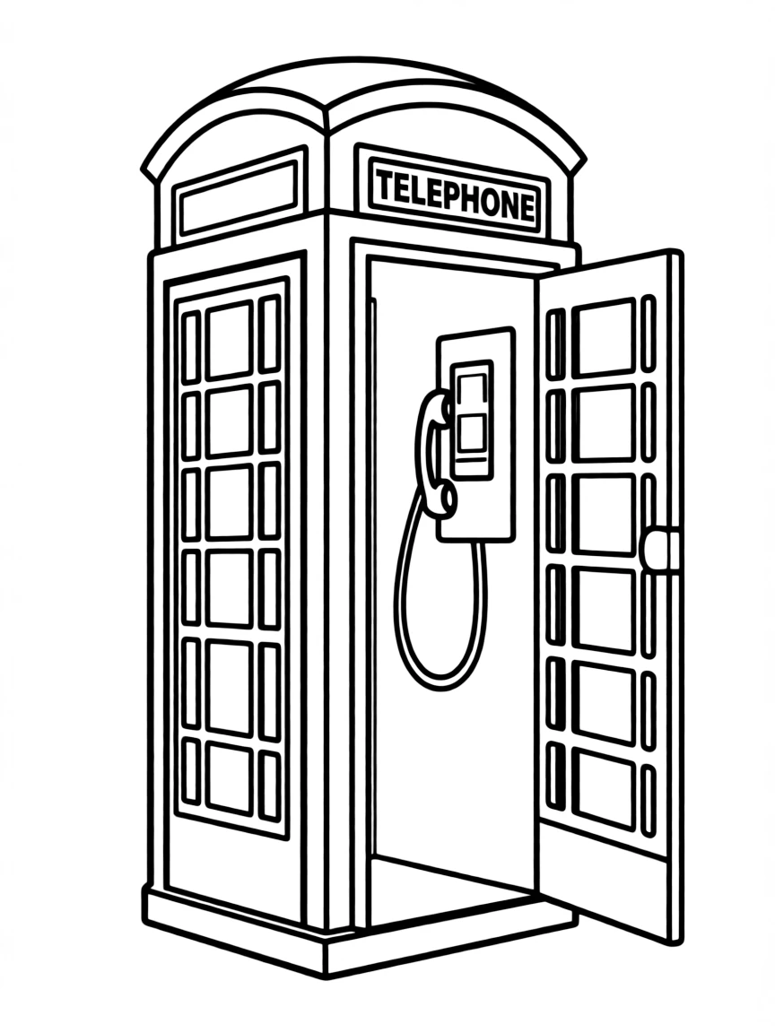 A simplified drawing of a red telephone booth.