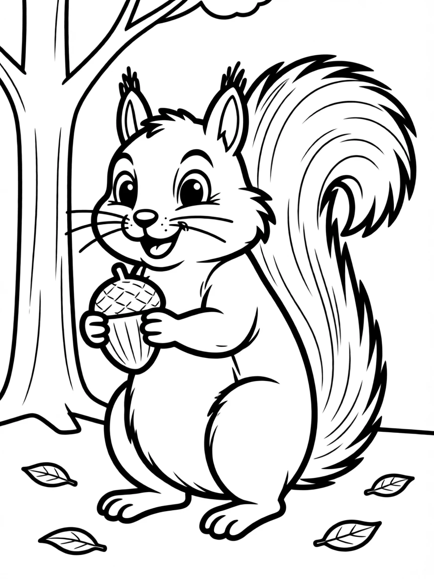 A cartoon-style drawing of a happy Central Park squirrel holding a nut.