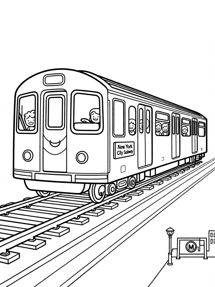 A cute drawing of a New York City subway car.