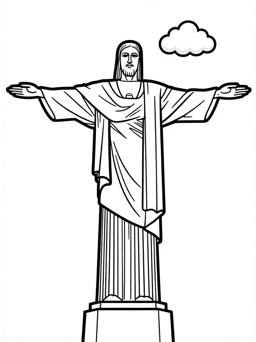 A simple outline of Christ the Redeemer statue in Rio, with a tiny cloud.