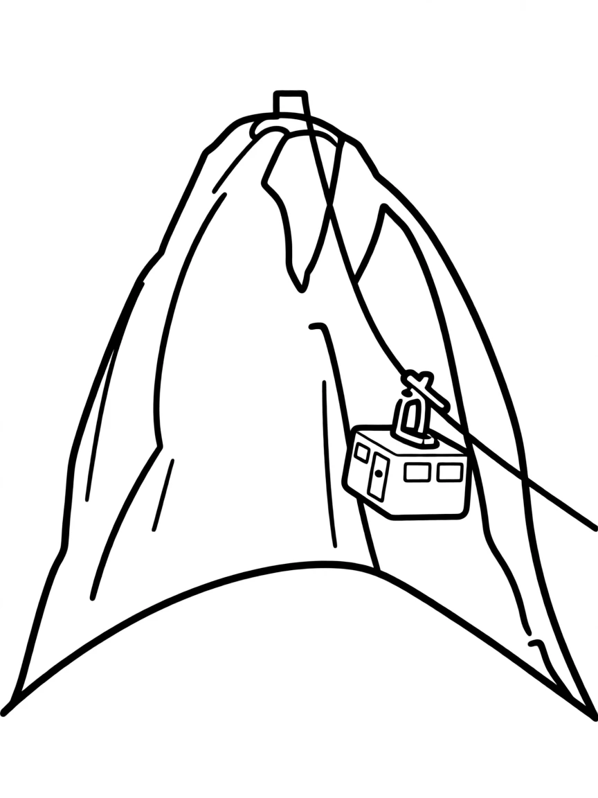 A simple outline of Sugarloaf Mountain with a tiny cable car.