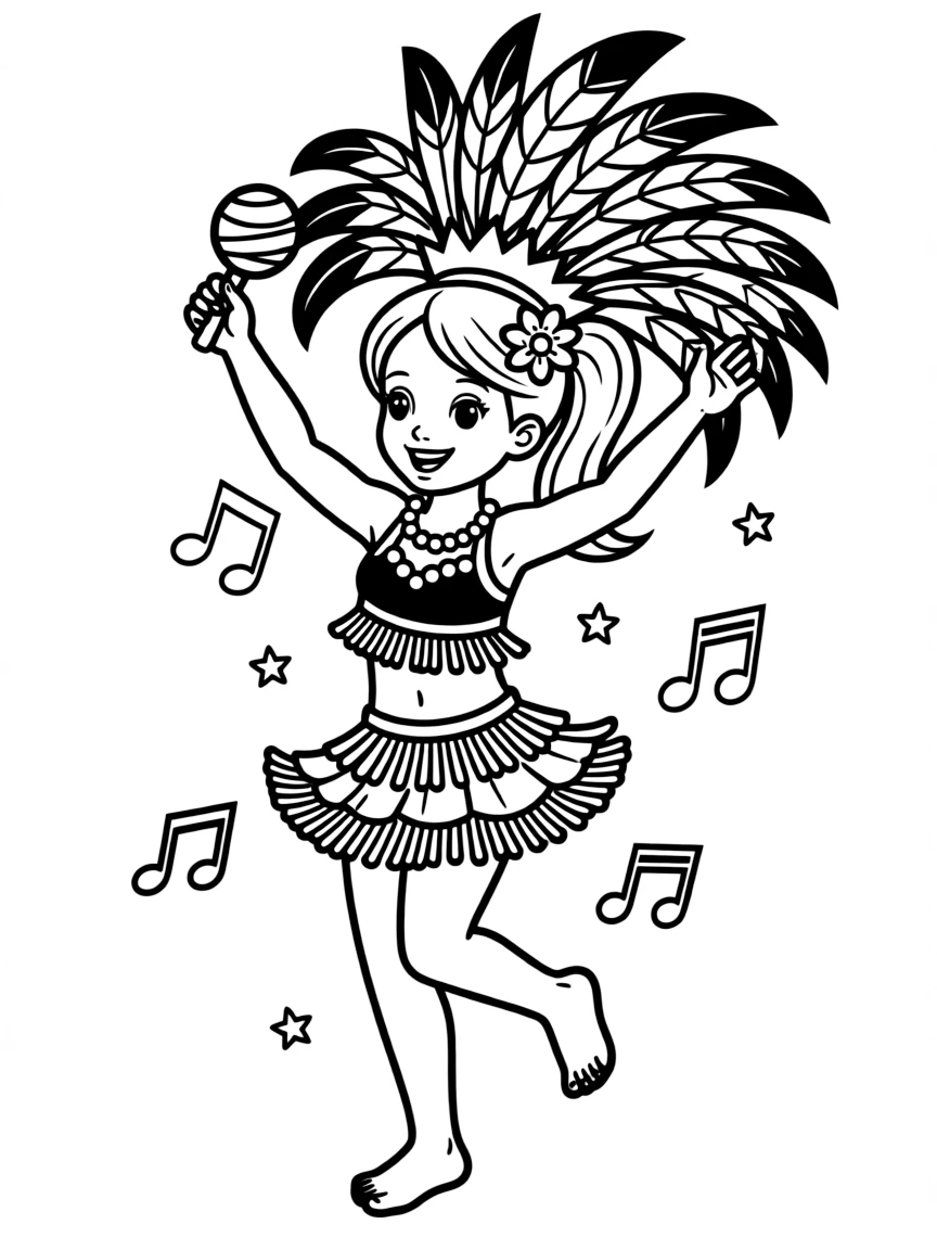 A cartoon-style drawing of a cheerful samba dancer.