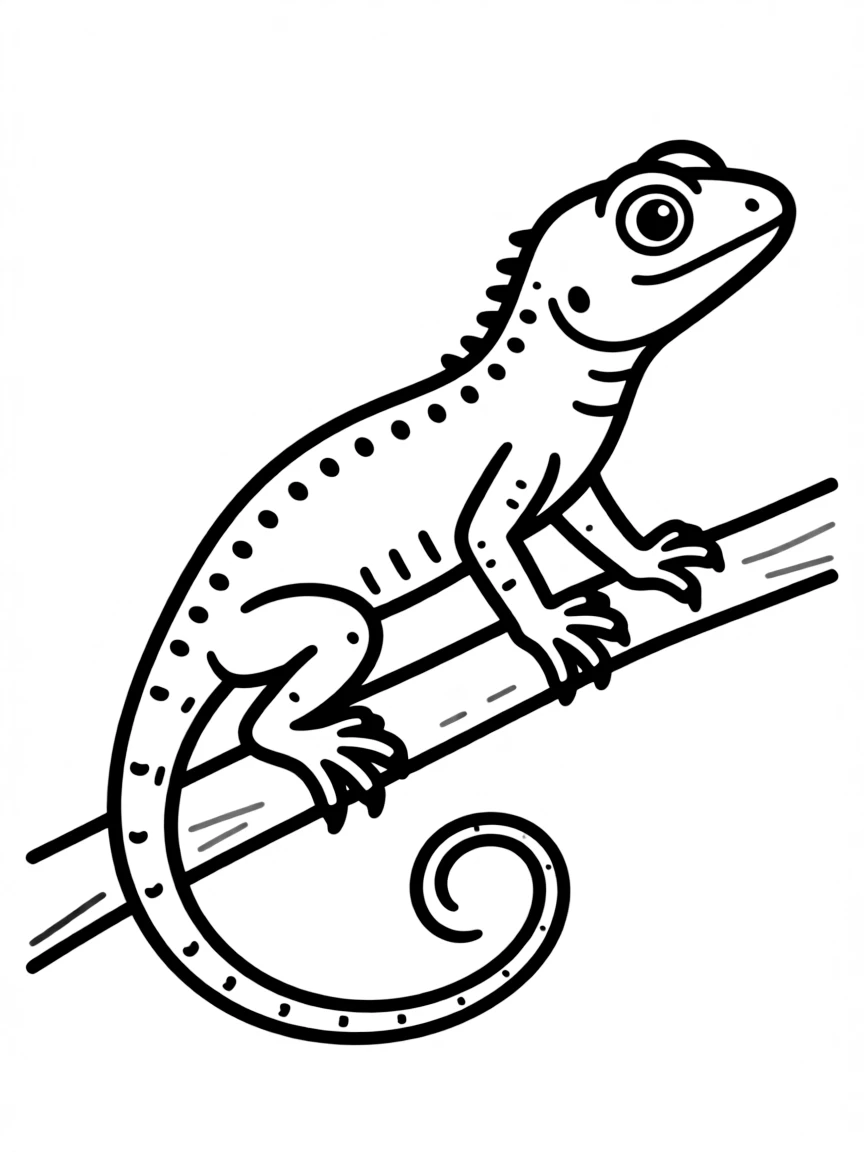 A simple outline of a tiny colorful lizard.