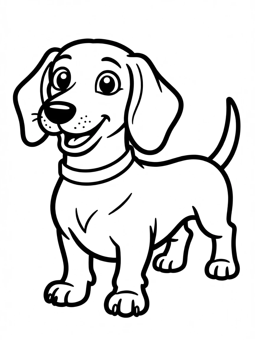 A cartoon-style drawing of a friendly German dachshund.
