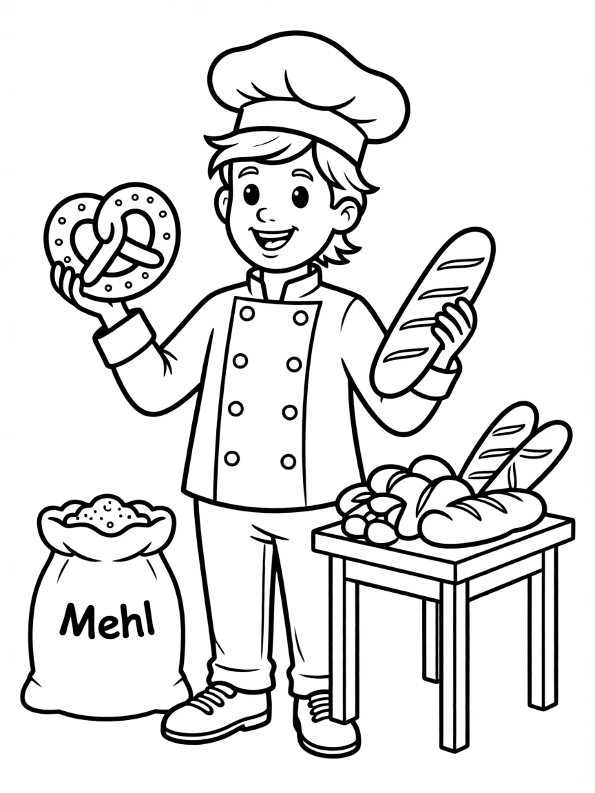 A cute drawing of a cheerful German baker.
