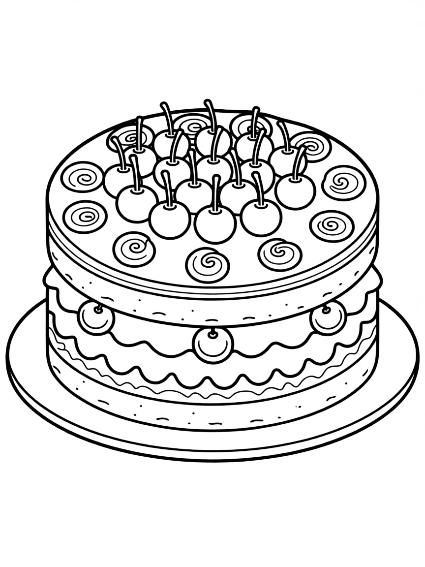 A drawing of a simplified Black Forest cake.