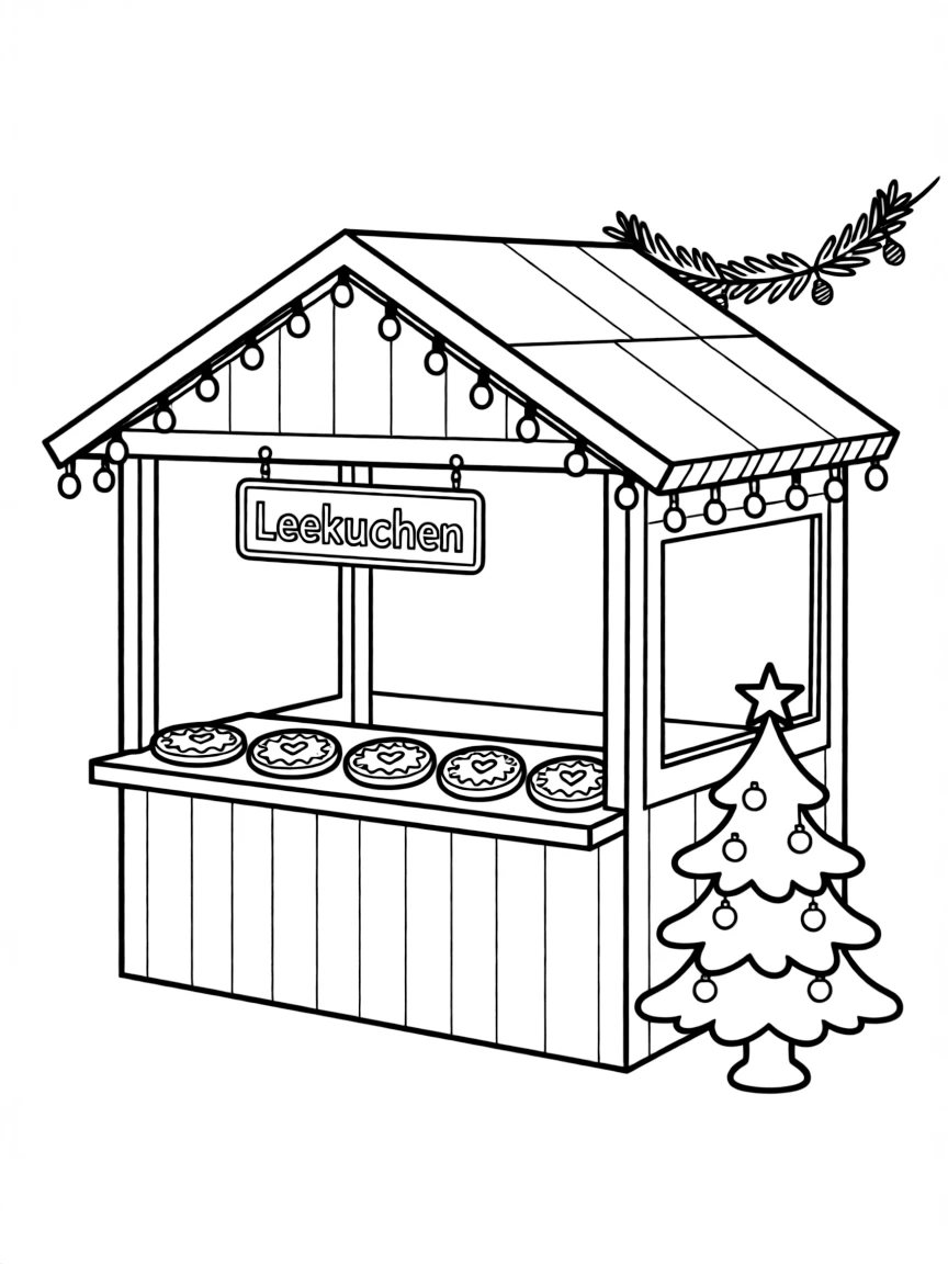 A simple outline of a German Christmas market stall.