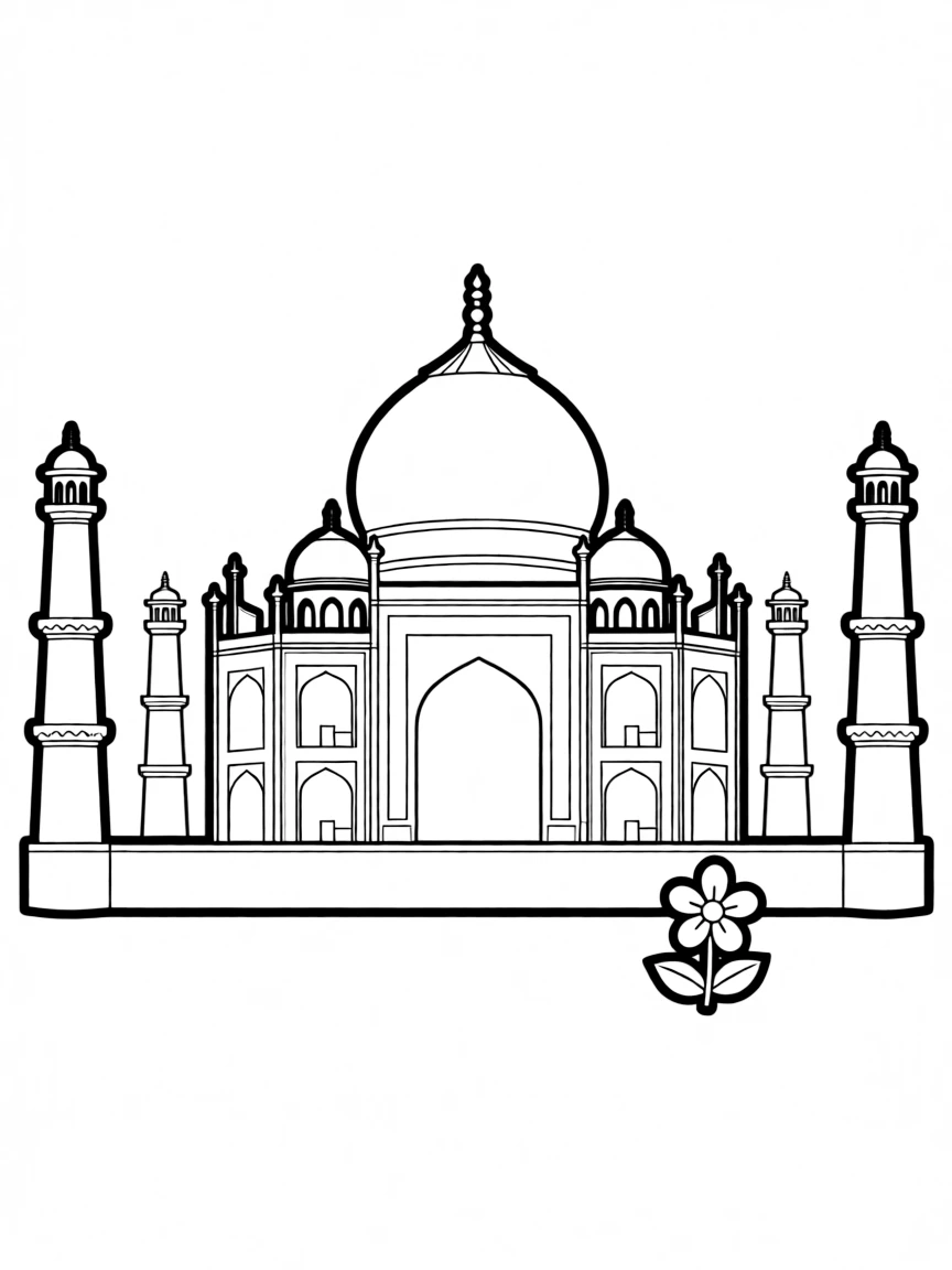 A simple outline of the Taj Mahal in India, with a tiny flower.