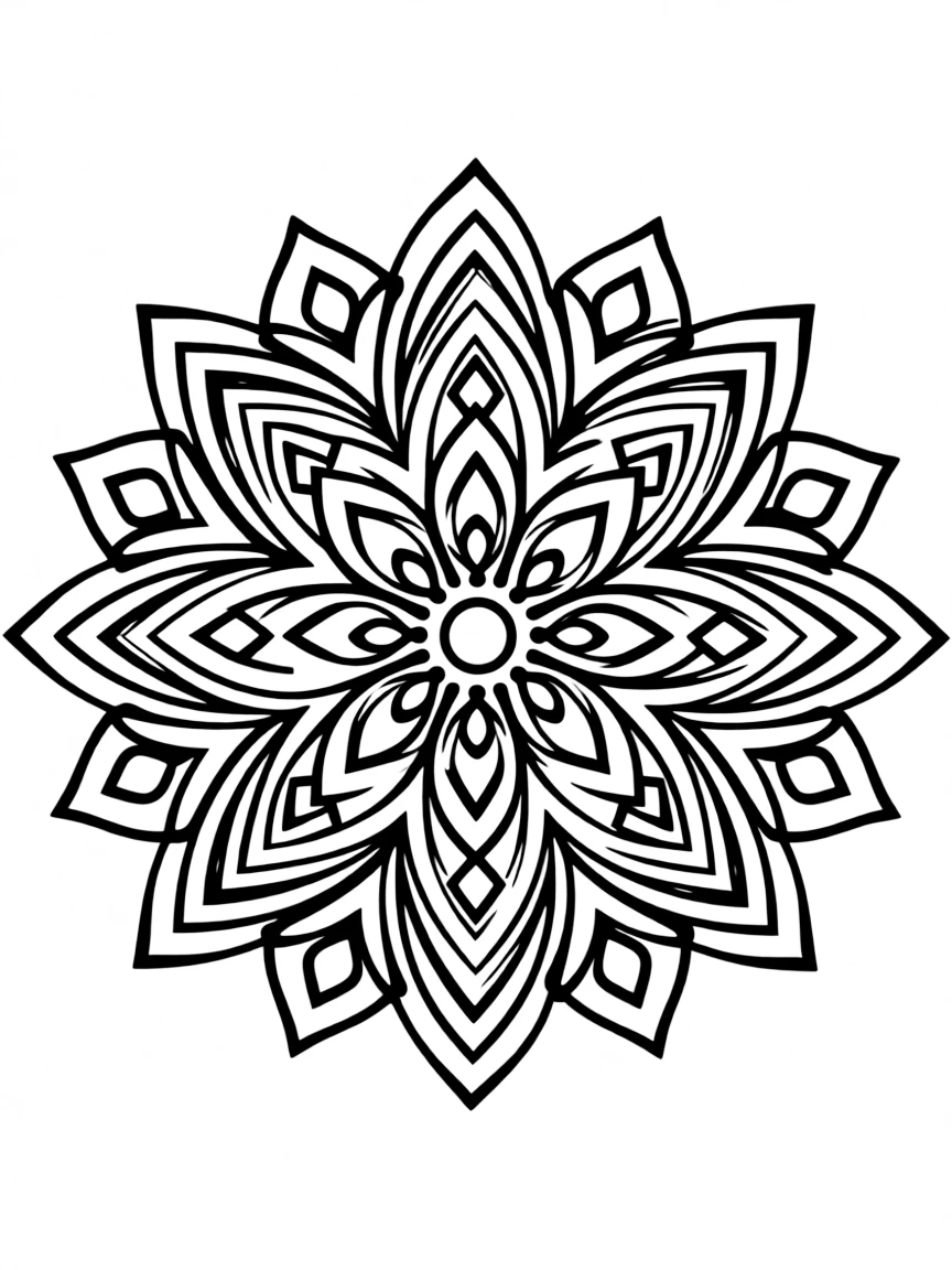 A simplified drawing of a vibrant Indian mandala.