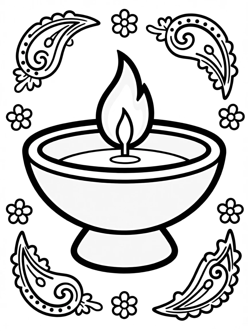A simple outline of a traditional Indian lamp (diya).