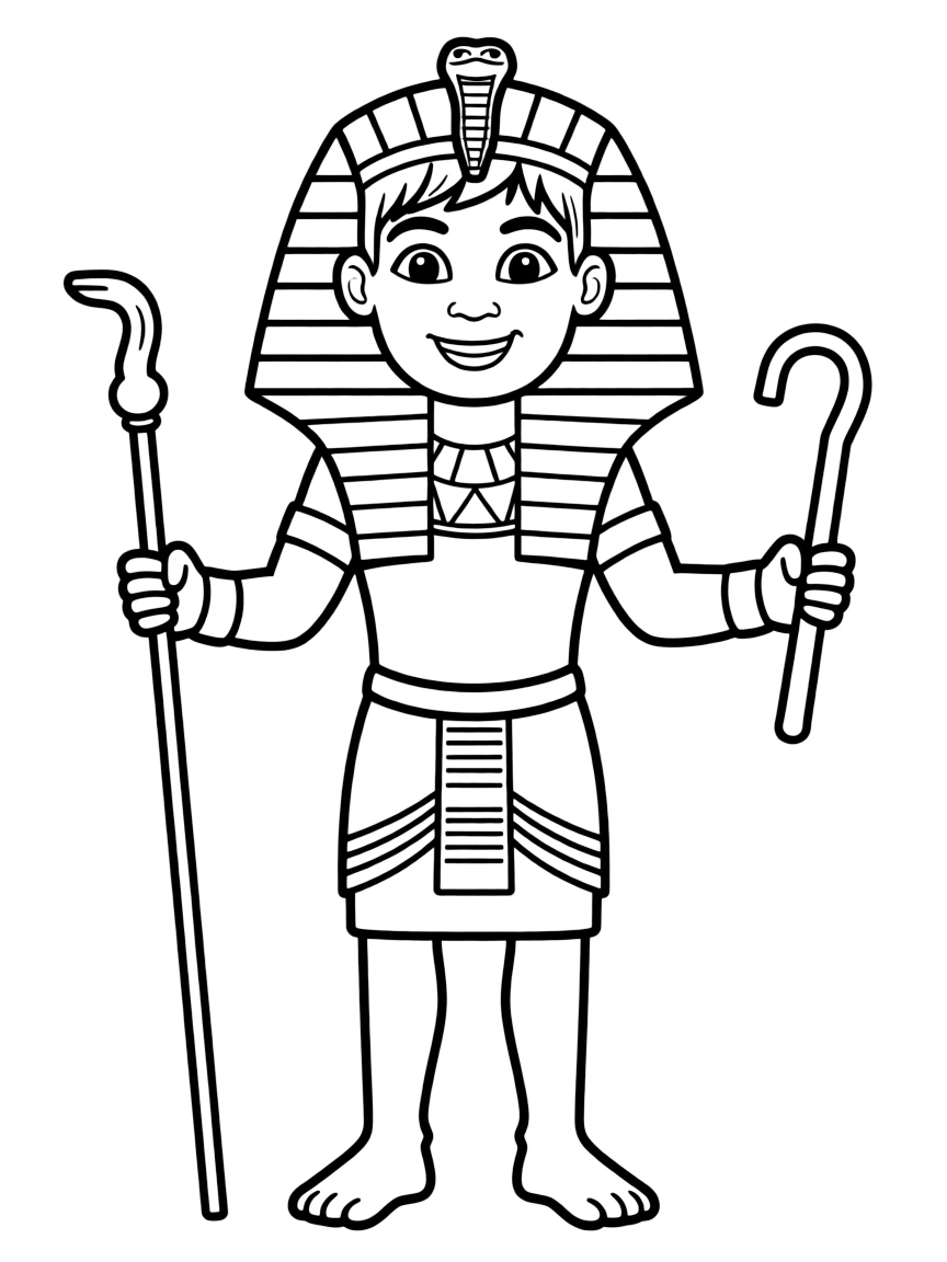 A cartoon-style drawing of a cheerful pharaoh.