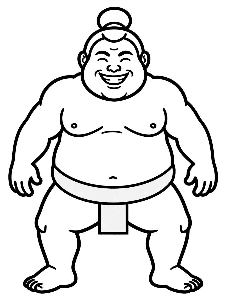 A cartoon-style drawing of a friendly sumo wrestler with a big smile.