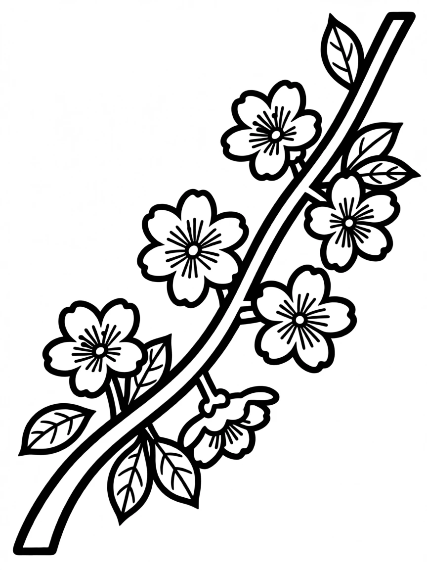 A simplified drawing of a cherry blossom branch.