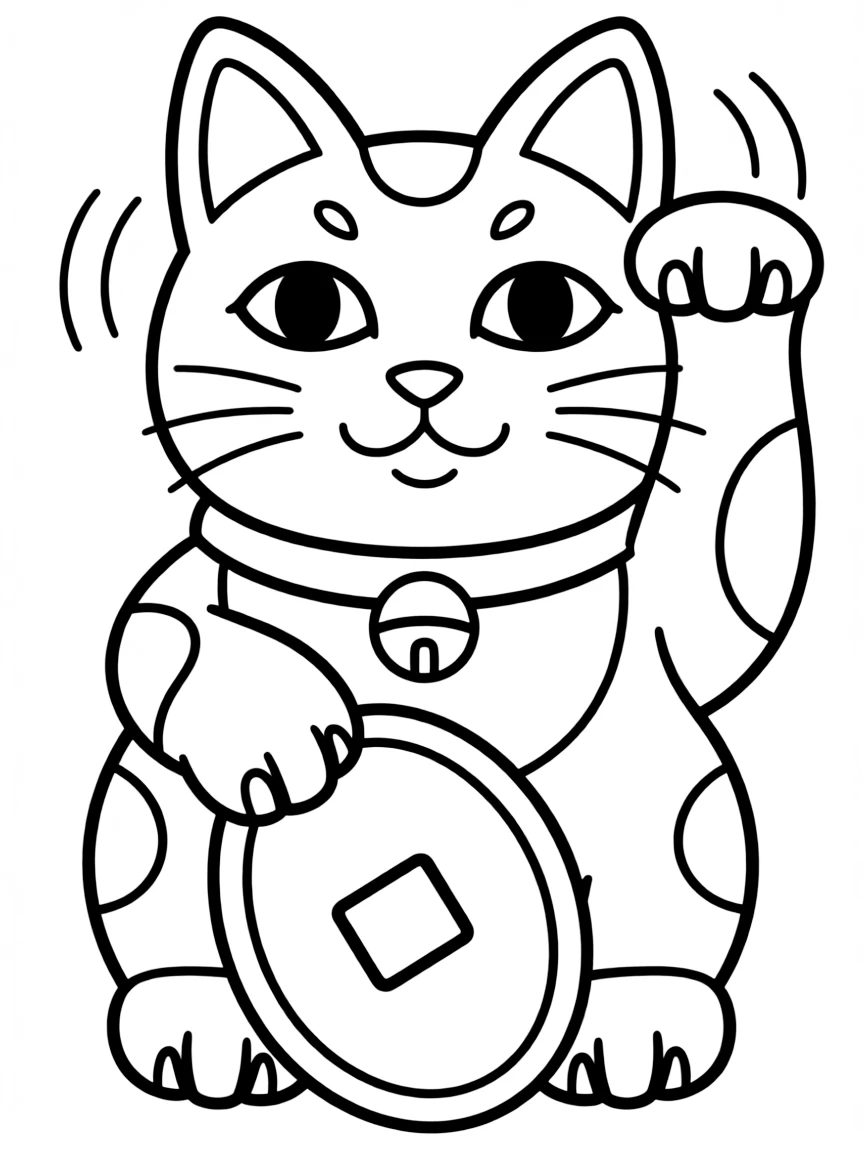 A cute drawing of a waving Maneki-neko cat.