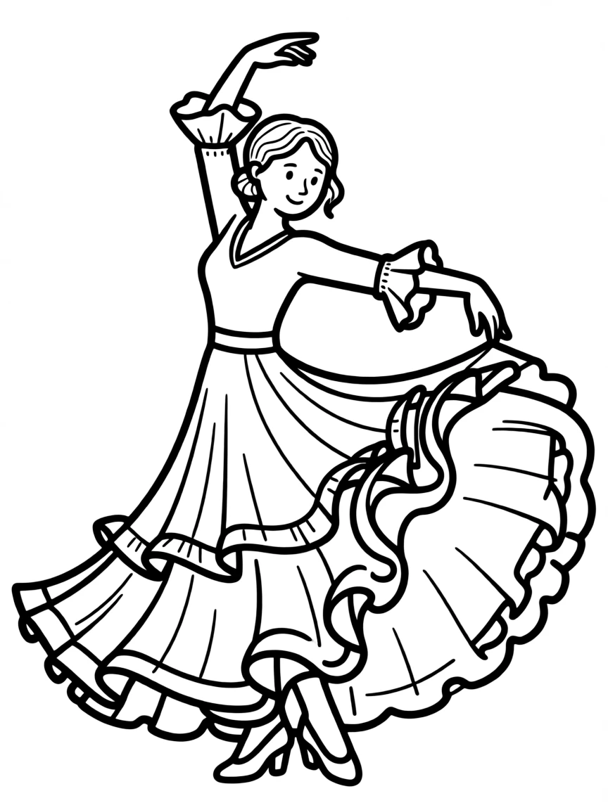 A simplified drawing of a flamenco dancer in a swirling dress.
