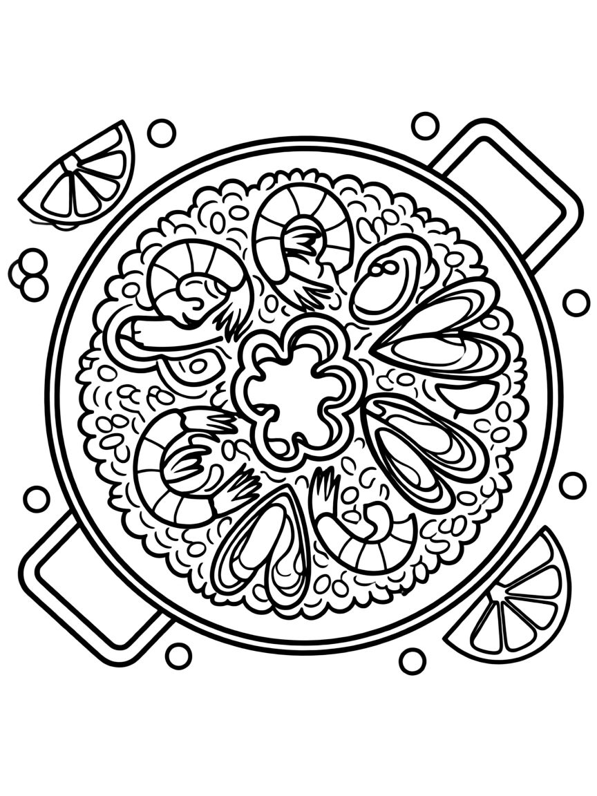 A drawing of a simplified paella dish.