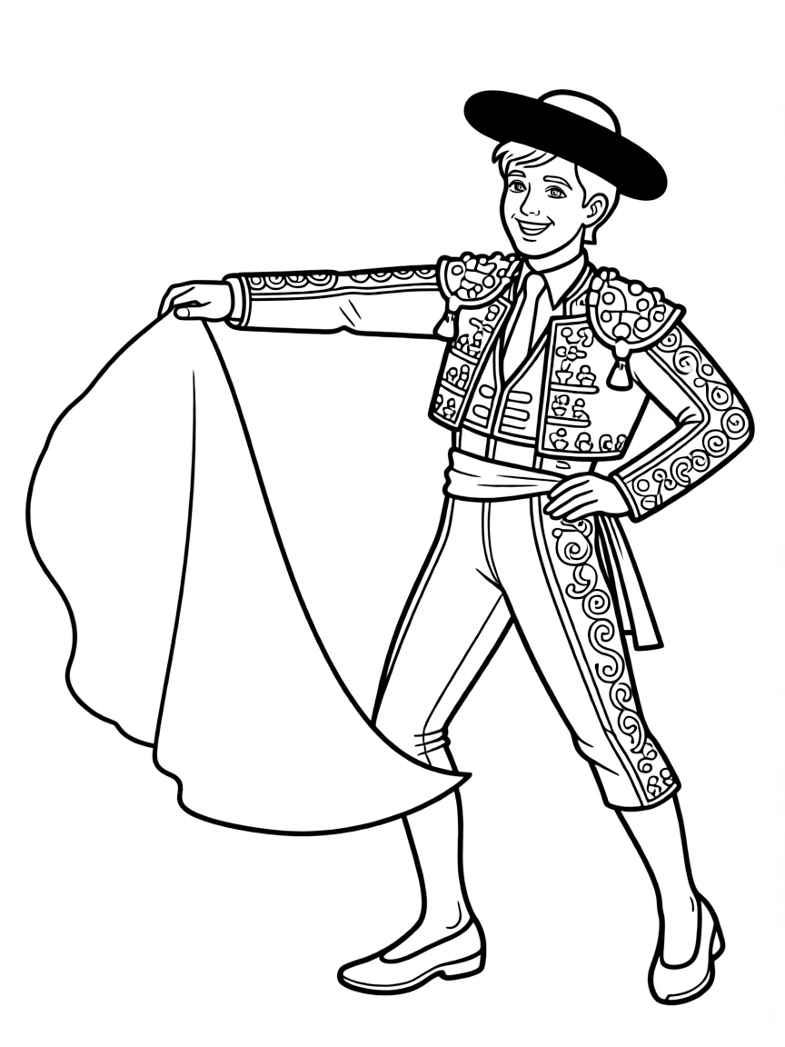 A cartoon-style drawing of a cheerful Spanish matador.