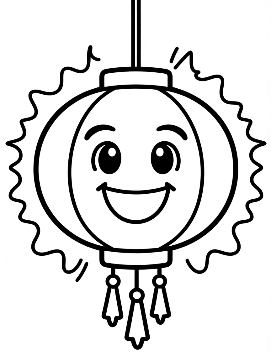 A simplified drawing of a Chinese lantern with a happy glow.