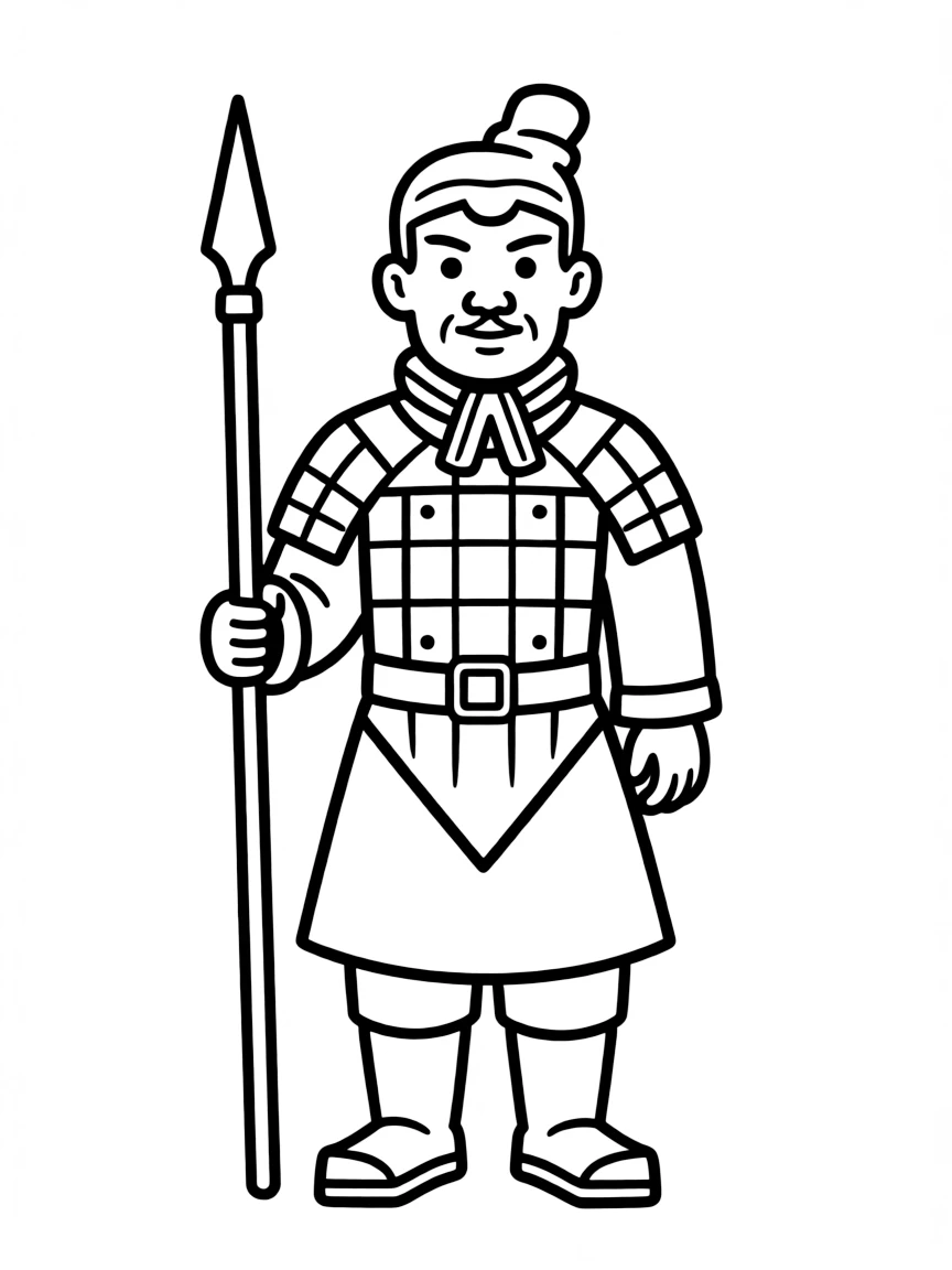 A drawing of a simplified Terracotta Army soldier smiling.