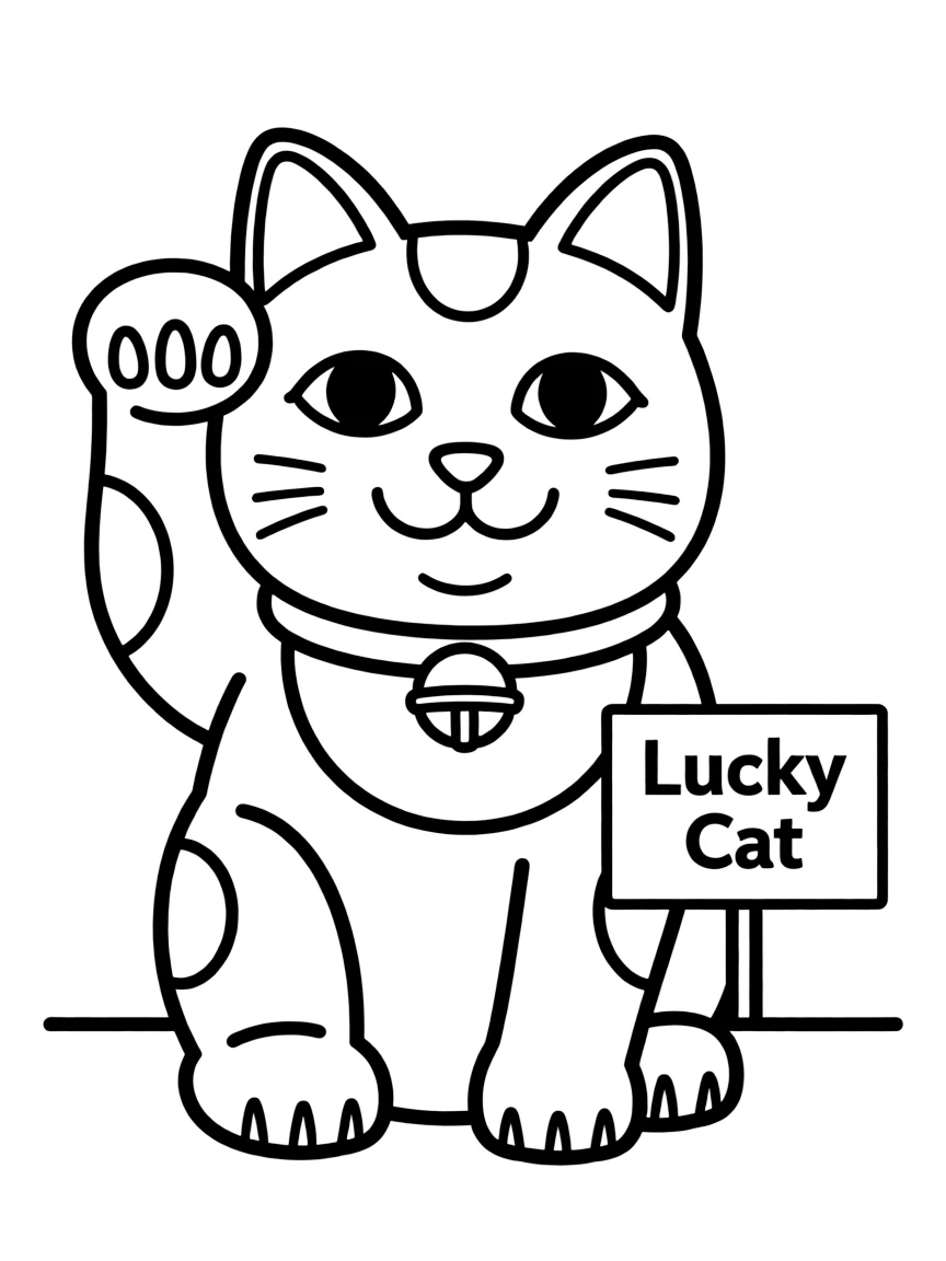 A cute drawing of a lucky cat waving.
