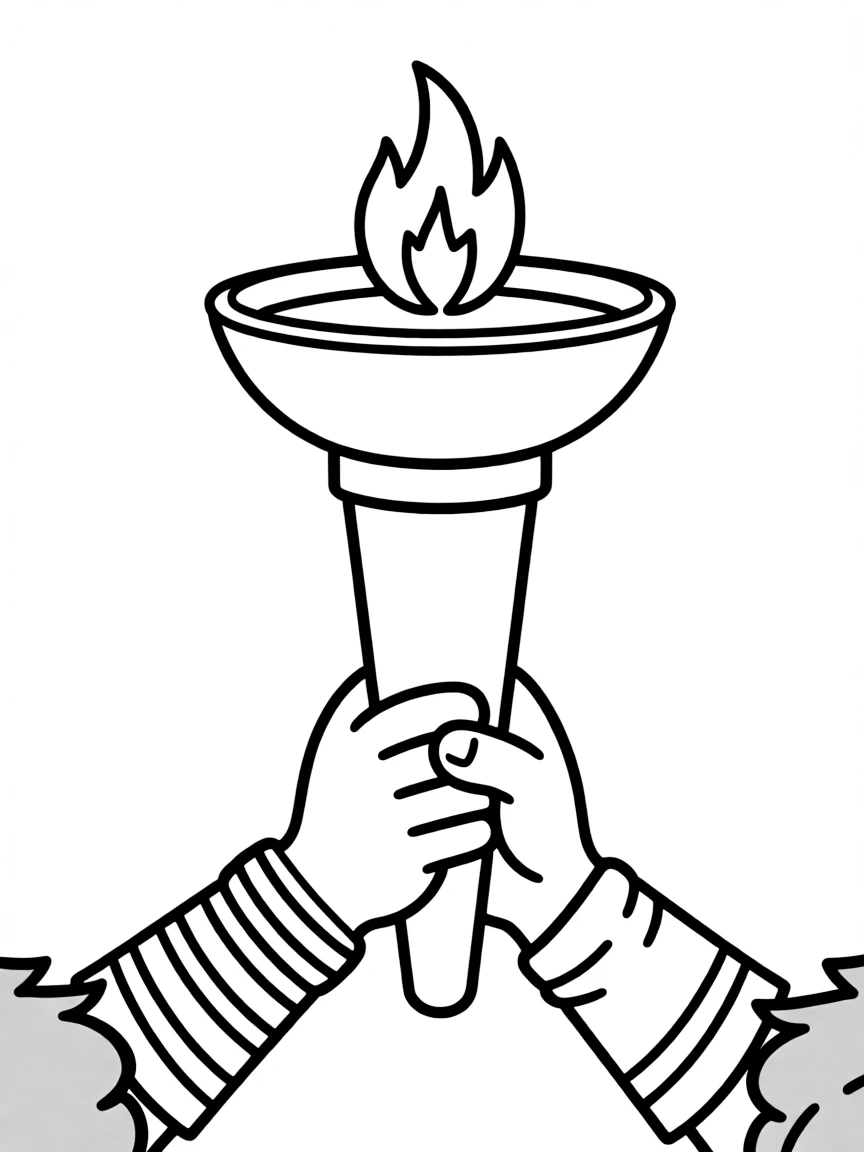 A simplified drawing of an Olympic torch with a small flame.