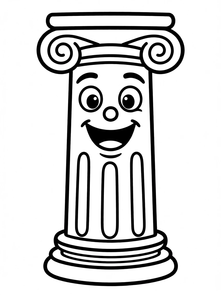 A simple outline of a Greek column with a happy face.