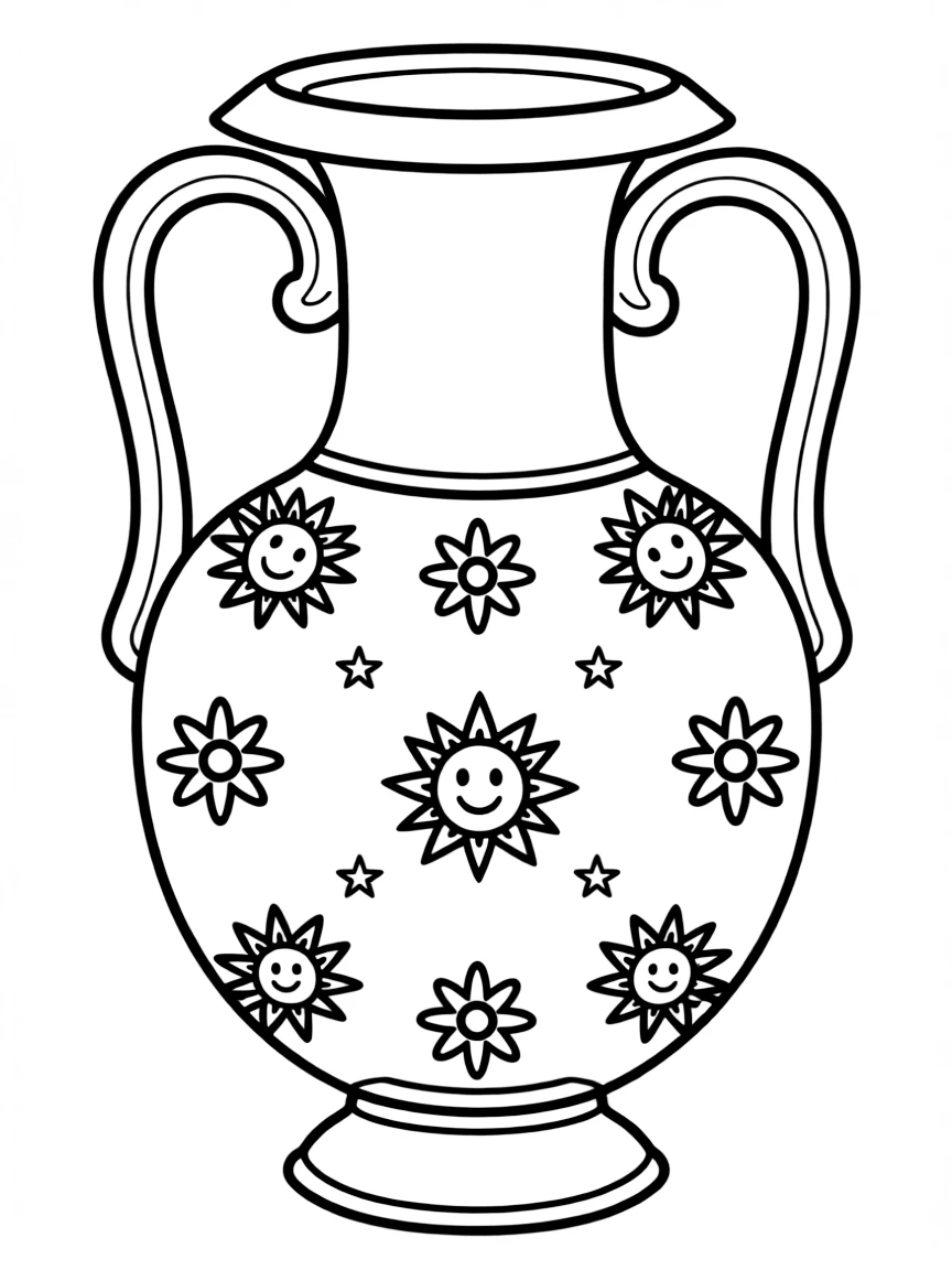 A simple outline of a Grecian urn with a cheerful pattern.