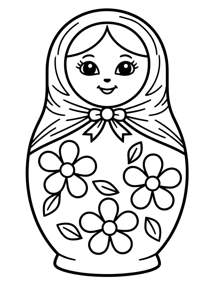 A simplified drawing of a colorful Matryoshka doll.