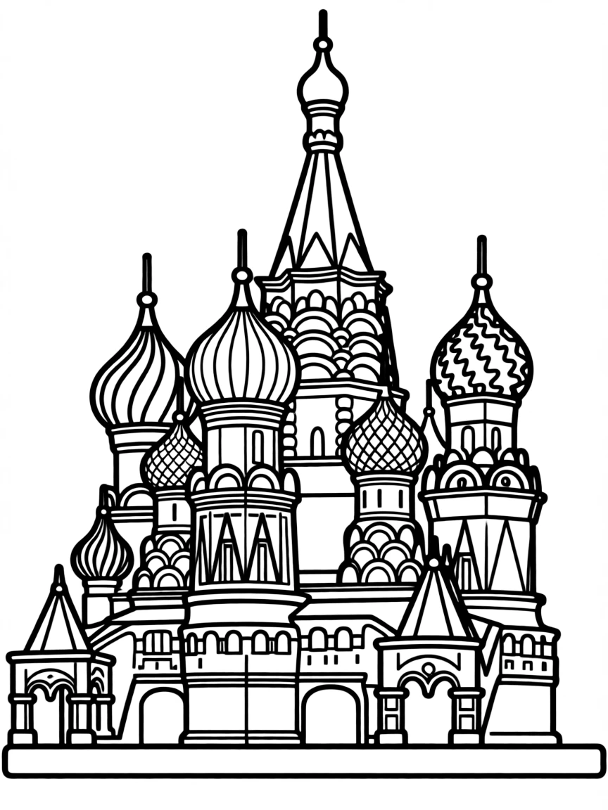 A drawing of a simplified St. Basil's Cathedral.