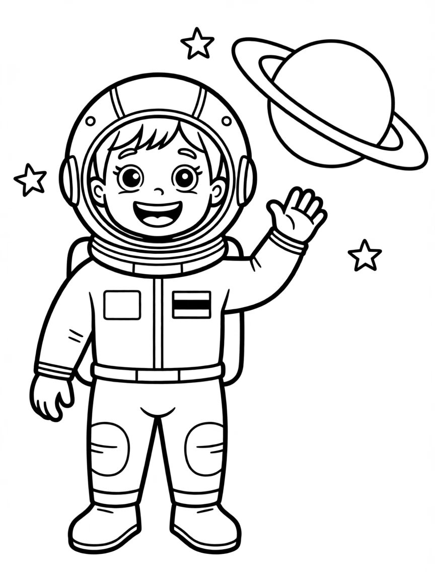 A cartoon-style drawing of a cheerful Russian cosmonaut.